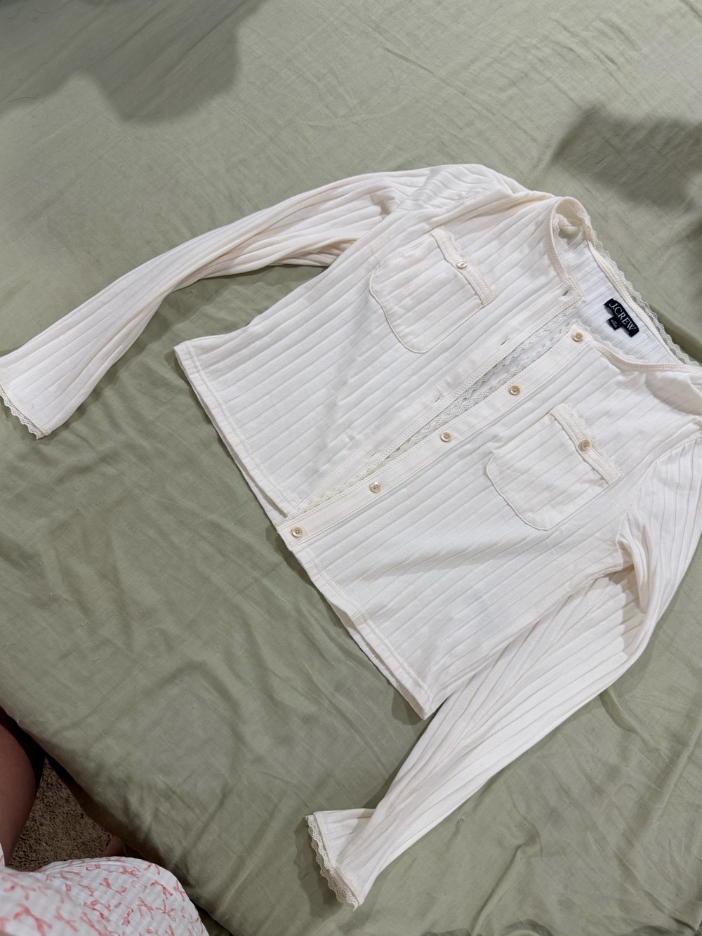 J. Crew Cream Ribbed Button Front Cardigan